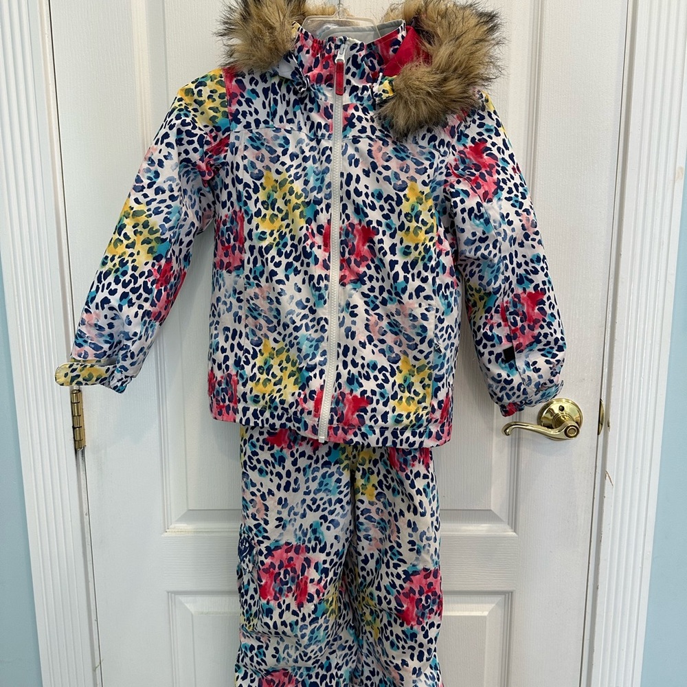 Roxy Girls Size 6-7 Bibs and Jacket Faux Fur Hood
